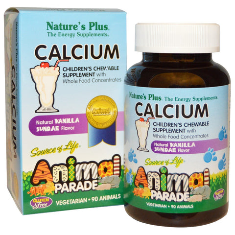 Calcium, Children's Chewable Supplement, Natural Vanilla Sundae Flavor (90 Animals) - Nature's Plus - Topvitamine