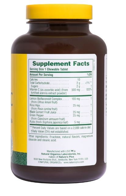 Chewable Acerola - C Vitamin C with Bioflavonoids 500 mg (90 Tablets) - Nature's Plus - Topvitamine