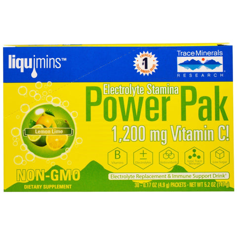Electrolyte Stamina, Power Pak, Lemon Lime (30 Packets, 4.9 g Each) - Trace Minerals Research - Topvitamine