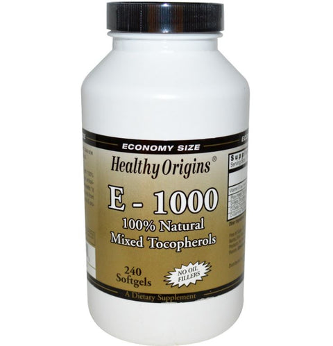 Healthy Origins, E - 1000, 100% Natural Mixed Tocopherols, 240 Softgels - Topvitamine