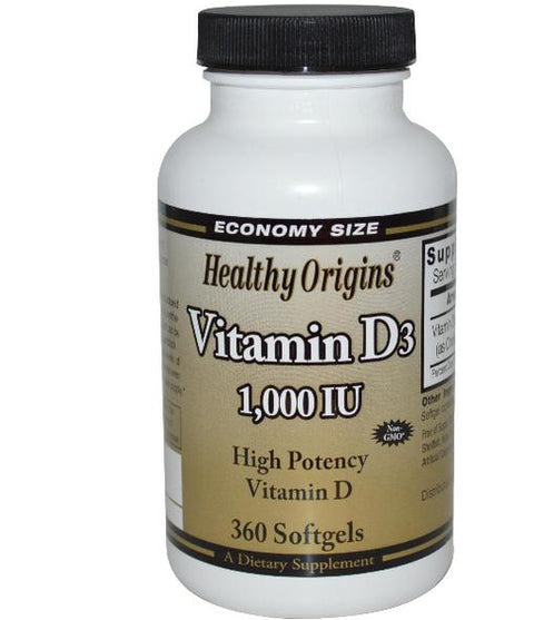 Healthy Origins, Vitamin D3 1000 IU, 360 Softgels - Topvitamine