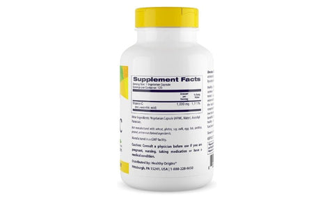 Vitamin C 1000 mg (Non - GMO L - Ascorbic Acid) 120 Vcaps - Healthy Origins - Topvitamine