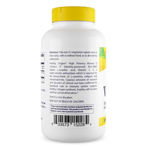 Vitamin C 1000 mg (Non - GMO L - Ascorbic Acid) 360 Vcaps - Healthy Origins - Topvitamine
