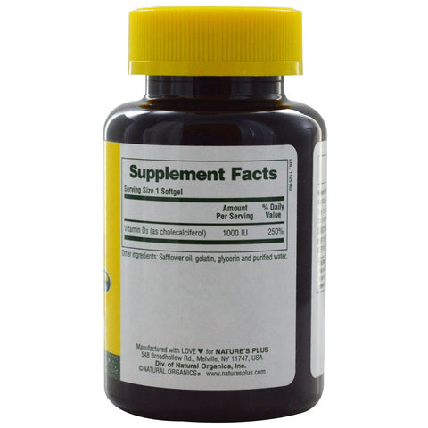 Vitamin D3, 1000 IU (180 Softgels) - Nature's Plus - Topvitamine