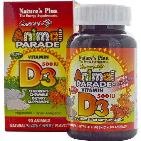 Vitamin D3, Natural Black Cherry Flavor, 500 IU (90 Animals) - Nature's Plus - Topvitamine