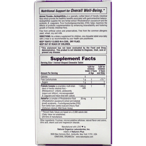 AcidophiKidz, Children's Chewable, Natural Berry (90 Animals) - Nature's Plus - Topvitamine