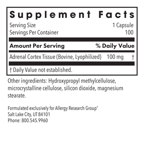 Adrenal Cortex Natural Glandular 100 Vegicaps - Allergy Research Group - Topvitamine