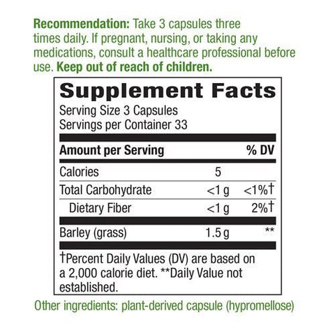 Barley Grass Young Harvest 500 mg (100 Capsules) - Nature's Way - Topvitamine