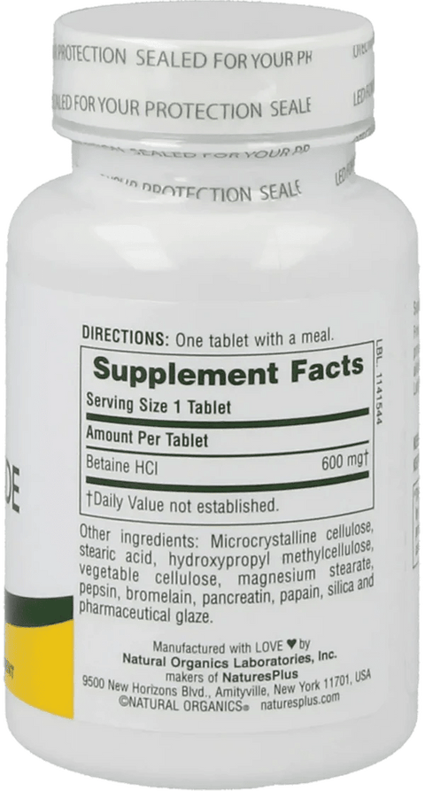 Betaine Hydrochloride - 600 mg (90 Tablets) - Nature's Plus - Topvitamine