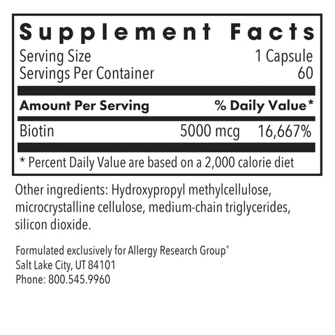 Biotin 5000 60 Veggie Caps - Allergy Research Group - Topvitamine