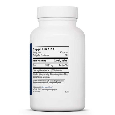 Biotin 5000 60 Veggie Caps - Allergy Research Group - Topvitamine