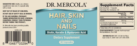 Biotin, Keratin & Hyaluronic Acid (30 Capsules) - Dr. Mercola - Topvitamine