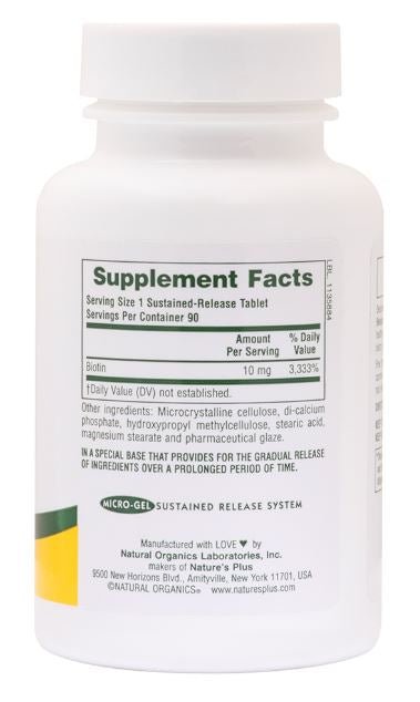 Biotin Sustained Release (90 Tablets) - Nature's Plus - Topvitamine