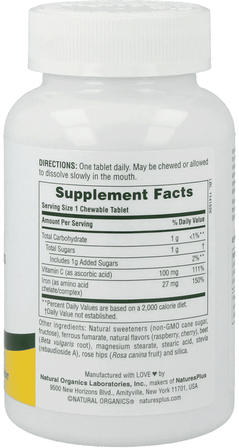 Chewable Iron, Cherry Flavor (90 Tablets) - Nature's Plus - Topvitamine