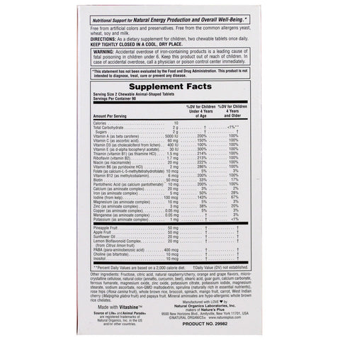 Children's Chewable Multi - Vitamin & Mineral, Assorted Flavors (180 Animals) - Nature's Plus - Topvitamine