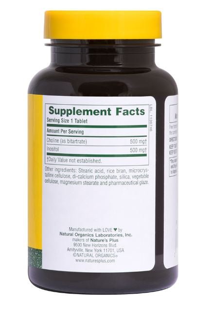 Choline & Inositol 500/500 mg (60 Tablets) - Nature's Plus - Topvitamine