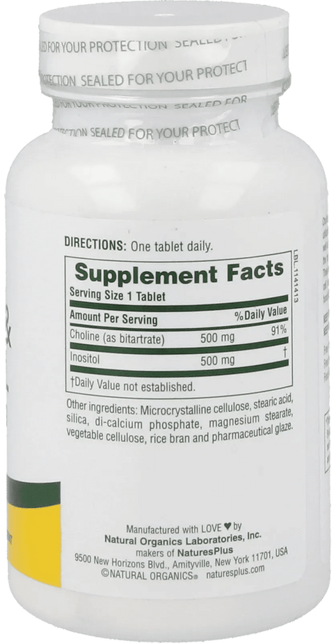 Choline & Inositol 500/500 mg (60 Tablets) - Nature's Plus - Topvitamine
