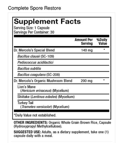 Complete Spore Restore (30 capsules) - Dr. Mercola - Topvitamine