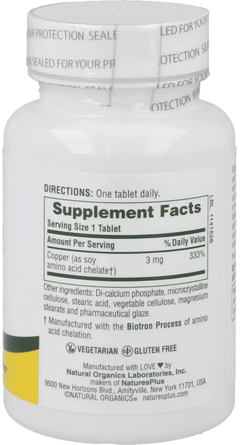 Copper, 3 mg (90 Tablets) - Nature's Plus - Topvitamine