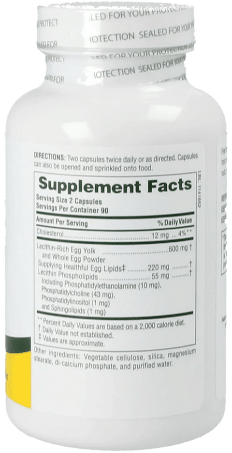 Egg Yolk Lecithin, 600 mg (180 Veggie Caps) - Nature's Plus - Topvitamine