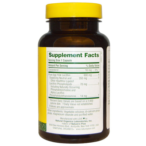 Egg Yolk Lecithin, 600 mg (90 Veggie Caps) - Nature's Plus - Topvitamine
