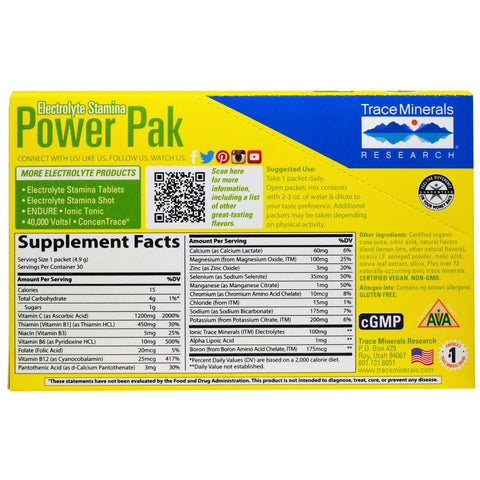 Electrolyte Stamina, Power Pak, Lemon Lime (30 Packets, 4.9 g Each) - Trace Minerals Research - Topvitamine
