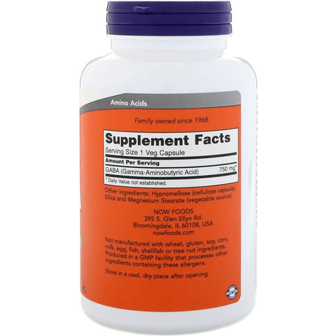 GABA - 750 mg (200 Vegetarian Capsules) - Now Foods - Topvitamine