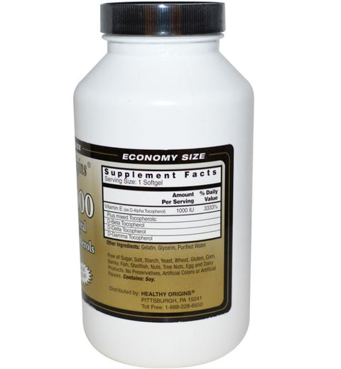 Healthy Origins, E - 1000, 100% Natural Mixed Tocopherols, 240 Softgels - Topvitamine