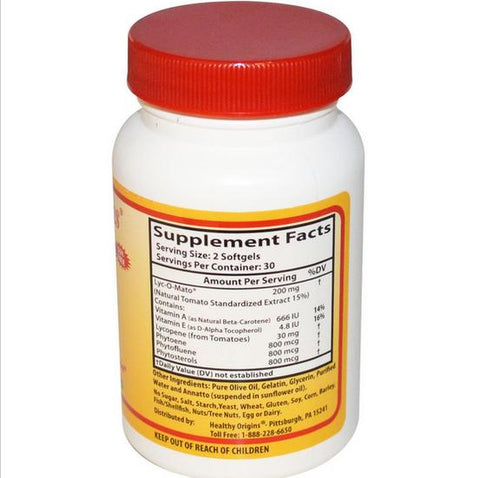 Healthy Origins, Lyc - O - Mato, Tomato Lycopene Complex, 15 mg, 60 Softgels - Topvitamine