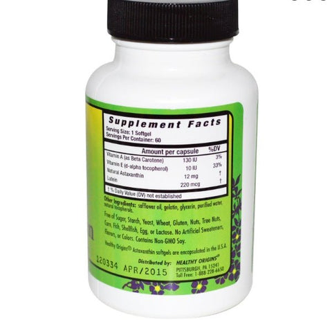 Healthy Origins, Natural Triple Strength Astaxanthin, 12 mg, 60 Softgels - Topvitamine
