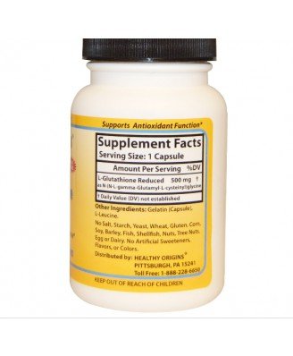 Healthy Origins, Setria, L - Glutathione Reduced, 500 mg, 60 Capsules - Topvitamine