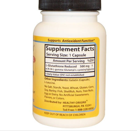 Healthy Origins, Setria, L - Glutathione Reduced, 500 mg, 60 Capsules - Topvitamine