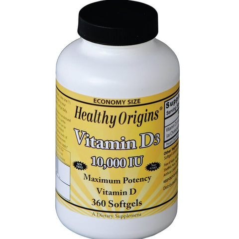 Healthy Origins, Vitamin D3, 10,000 IU, 360 Softgels - Topvitamine