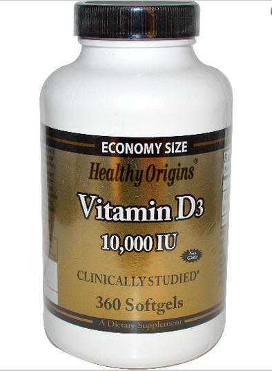 Healthy Origins, Vitamin D3, 10,000 IU, 360 Softgels - Topvitamine