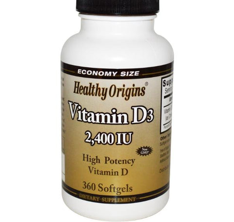 Healthy Origins, Vitamin D3, 2,400 IU, 360 Softgels - Topvitamine