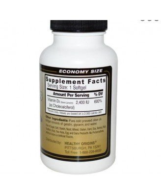 Healthy Origins, Vitamin D3, 2,400 IU, 360 Softgels - Topvitamine