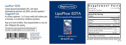 LipoPhos EDTA Liposomal Phospholipids (60 ml) - Allergy Research Group - Topvitamine