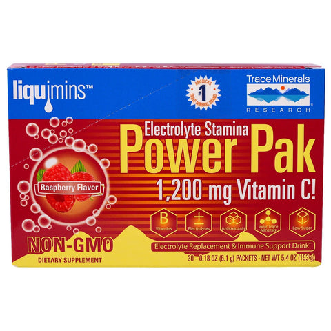 Liquimins, Power Pak, Electrolyte Stamina, Raspberry (30 Packets, 5.1 g Each) - Trace Minerals Research - Topvitamine