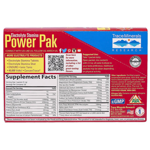 Liquimins, Power Pak, Electrolyte Stamina, Raspberry (30 Packets, 5.1 g Each) - Trace Minerals Research - Topvitamine