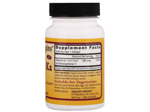 Natural Vitamin K2 as MK - 7 100 mcg (60 Veggie Softgels) - Healthy Origins - Topvitamine