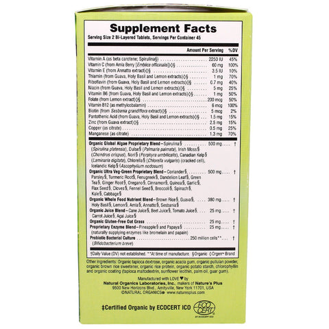 Organic Ultra Juice Green (90 Organic Bi - Layered Tablets) - Nature's Plus - Topvitamine