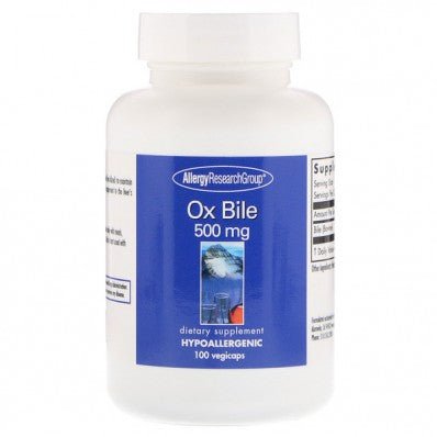 Ox Bile 500 mg 100 Vegetarian Capsules - Allergy Research Group - Topvitamine
