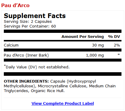 Pau d'Arco 1000mg 120 Capsules - Dr Mercola