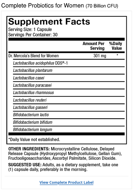 Complete Probiotics for Women (70 Billion CFU) (30 Capsules) - Dr. Mercola