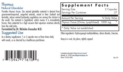 Thymus Natural Glandular 75 Veggie Caps - Allergy Research Group - Topvitamine