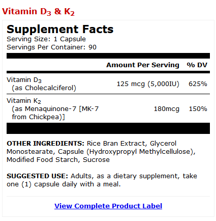 Vitamins D3 & K2 90 Capsules - Dr Mercola