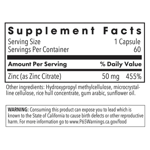 Zinc citrate 50 mg (60 capsules) - Allergy Research Group - Topvitamine