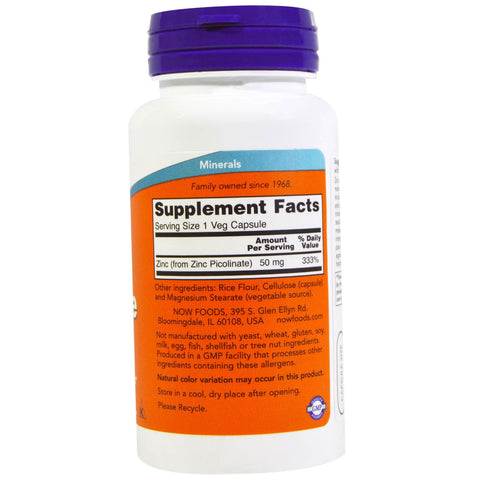Zinc Picolinate 50 mg (120 Veggie Capsules) - Now Foods - Topvitamine